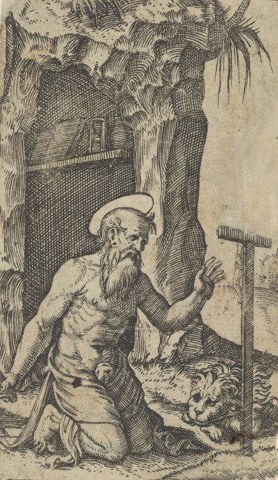 Saint Jerome knäböjer inför ett krucifix, från serien 