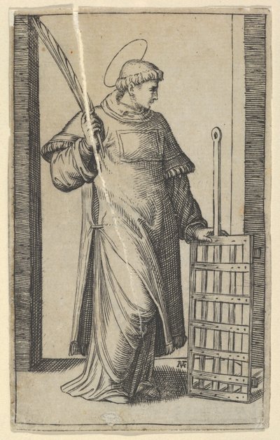 Saint Lawrence, vänster hand vilande på en grill, från serien 