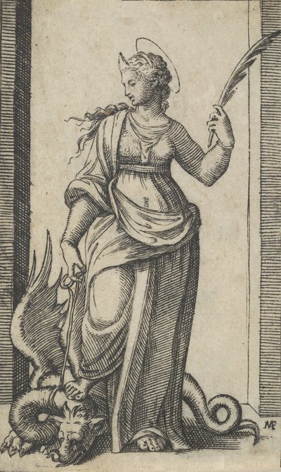 Saint Margaret stående, en drake till vänster, från serien 
