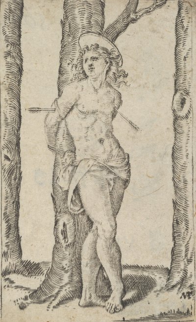 Saint Sebastian bunden till träd genomborrat med pilar, från serien 