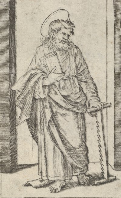 Saint Simon, en såg i sin nedsänkta vänstra hand, från serien 