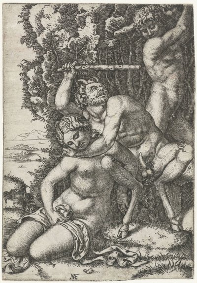 Satyr och ung man slåss om nymf av Marcantonio Raimondi
