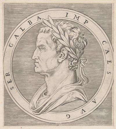 Mirror of Roman Magnificence: Galba, från The Twelve Caesars, ca. 1500-1534., ca. 1500-1534. av Marcantonio Raimondi