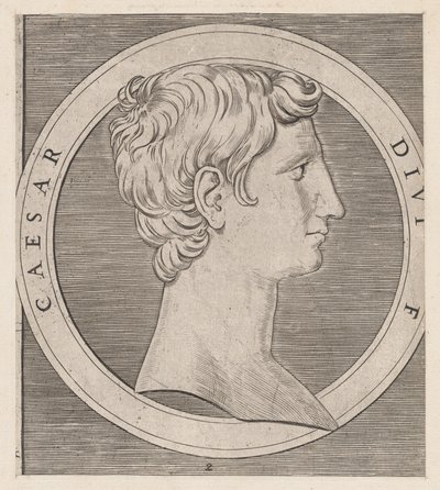 Mirror of Roman Magnificence: Octavian Augustus, från The Tolv Caesars, ca..., ca. 1500-1534. av Marcantonio Raimondi