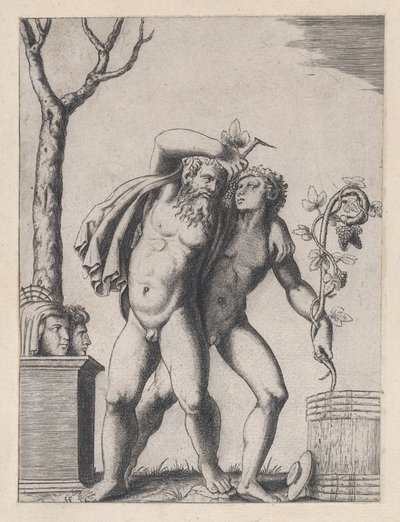 Mirror of Roman Magnificence: Ung och gammal Bacchant, ca. 1514-36, ca. 1514-36. av Marcantonio Raimondi