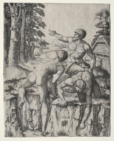 Klättrarna (tre figurer från Michelangelos slaget vid Cascina) av Marcantonio Raimondi