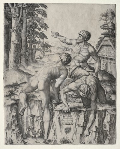 The Climbers Three Figures från Michelangelos Battle of Cascina, 1510. av Marcantonio Raimondi