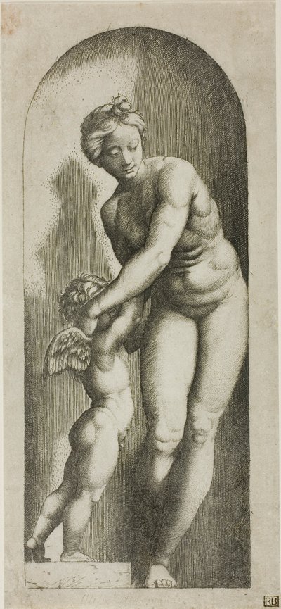 Venus och Amor av Marcantonio Raimondi