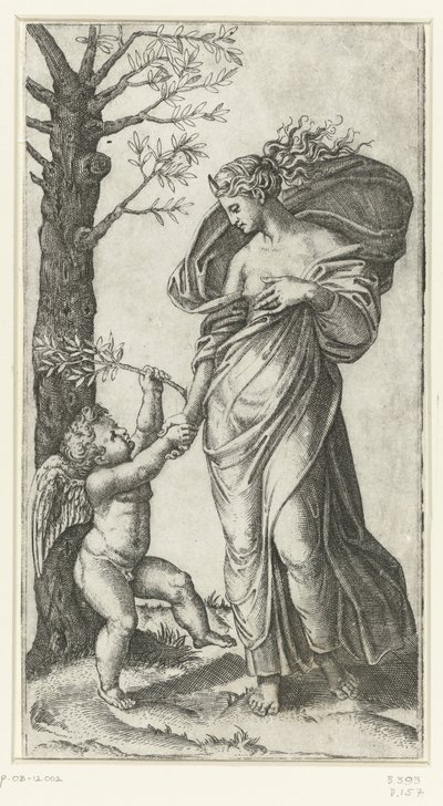 Försoning av Minerva och Amor av Marcantonio Raimondi