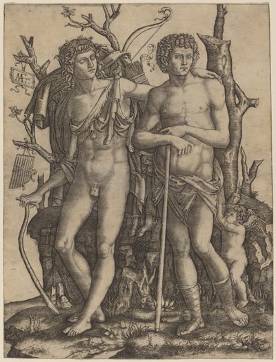 Apollo och Hyacinthus av Marcantonio Raimondi after Francesco Francia