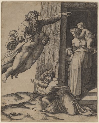 Gud visar sig för Noa av Marcantonio Raimondi after Raphael