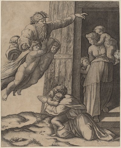 Gud visar sig för Noa av Marcantonio Raimondi after Raphael