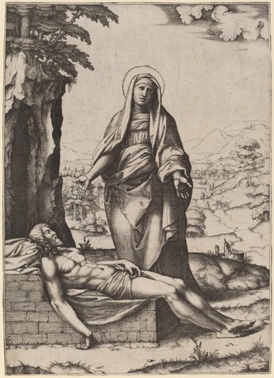 Jungfruns klagosång av Marcantonio Raimondi after Raphael