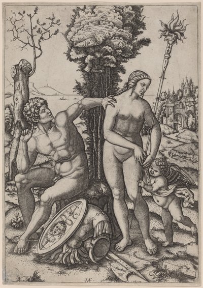 Mars, Venus och Eros av Marcantonio Raimondi possibly after Andrea Mantegna