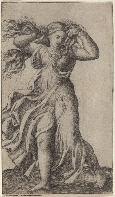 Kvinna som drar hennes hår av Marcantonio Raimondi possibly after Francesco Francia