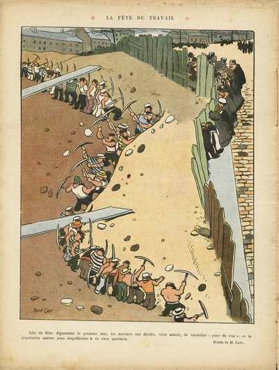 Illustration av Marcel Capy (1865-1941) i Le Rire, 27/04/12 - Labor Day - Arkitektur Stadsplanering, Arbete, 1 maj - Terrassiers av Marcel Amable O.L. Capy