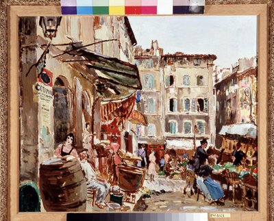 Lenche-torget i Marseille Målning av Marcel Leprin (1891-1933) Mått 50x61 cm Obligatoriskt omnämnande: Samlingsstiftelsens hälsningar från Provence, Marseille av Marcel Leprin