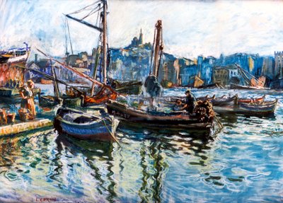 Hamnen i Marseille, c1920 av Marcel Leprin