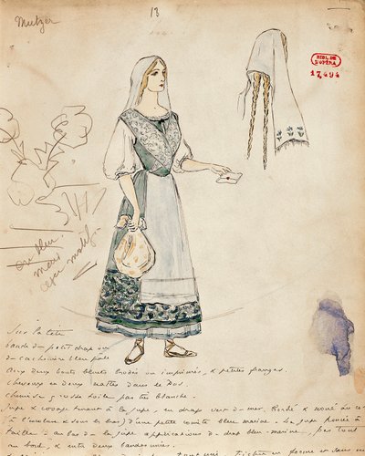 Frankrike, Paris, skiss av kostym för Michaela för Carmen av Georges Bizet av Marcel Multzer