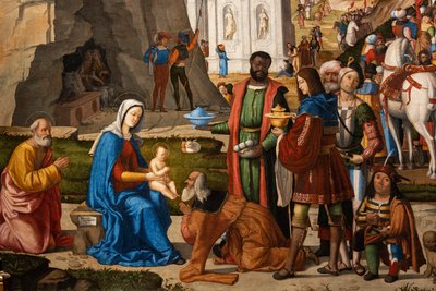 Tillbedjan av de vise männen, detalj av Marcello Fogolino