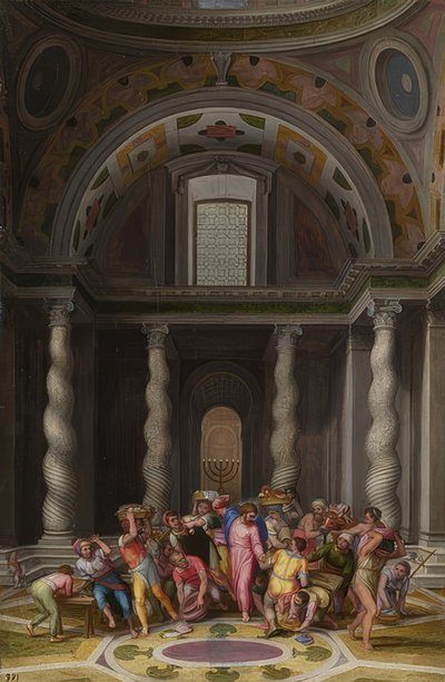 Jesus driver ut bytarna ur templet. Efter 1550 av Marcello Venusti