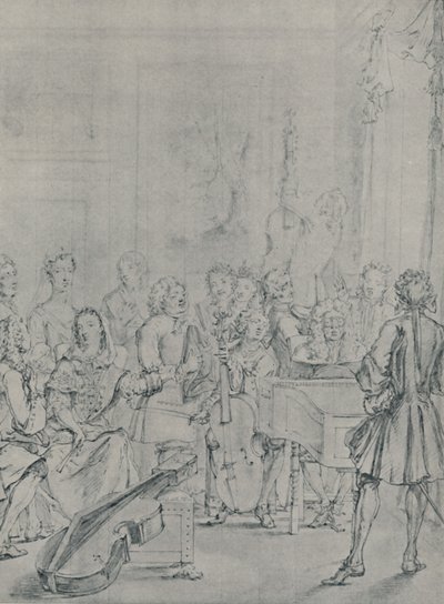 En konsert i ett adelsmanshus, 1736, 1920 av Marcellus Laroon the Younger
