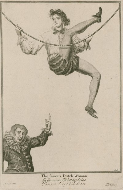Bartholomew Fair, London: Den berömda holländska kvinnan, 1687 av Marcellus the Elder Laroon