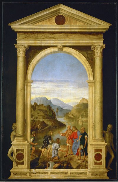 Jesus kallar sönerna Sebedaios, Jakob och Johannes (poppelträ) av Marco Basaiti