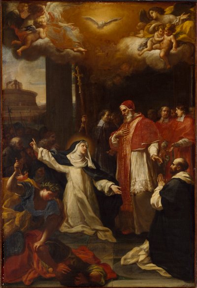 Saint Catherine bönfaller påven Gregory XI att återvända från Avignon till Rom. av Marco Benefial