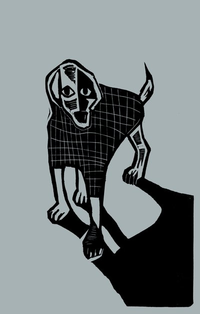Hund, 2023 (linoleum på papper) av Marco Campedelli