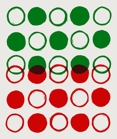 Prickar, cirklar, 2023 (linoleum på papper) av Marco Campedelli