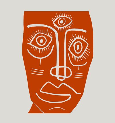 Mask, 2023 (linoleum på papper) av Marco Campedelli