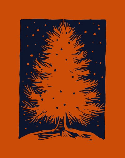 Röd julgran, 2023 (linoleum på papper) av Marco Campedelli
