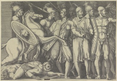 Trajanus slåss med Dacians av Marco Dente (attributed to)