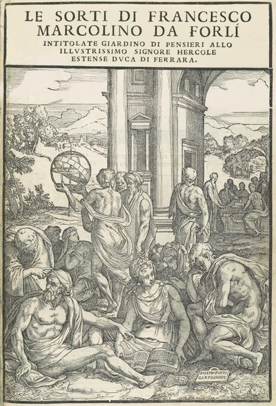 Le Sorti ... med titeln tankarnas trädgård, oktober 1540. Skapare: Okänd, Marco Dente. av Marco Dente