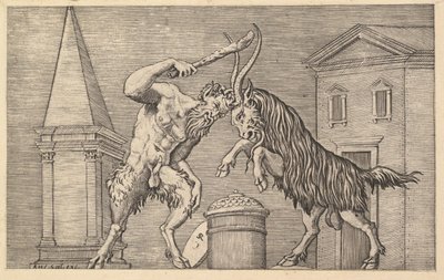 Mirror of Roman Magnificence: A Satyr and a Ram Clashing, 1500-talet. av Marco Dente