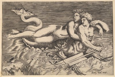 The Mirror of Roman Magnificence: A Triton Carrying off a Nymph, 1500-talet. av Marco Dente