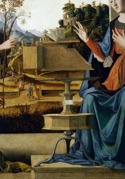 Tillkännagivande, detalj av talarstol av Marco Palmezzano