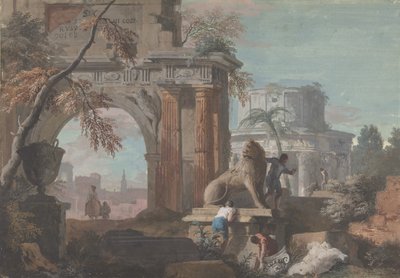 Capriccio med romerska ruiner, ca. 1700-1730. av Marco Ricci