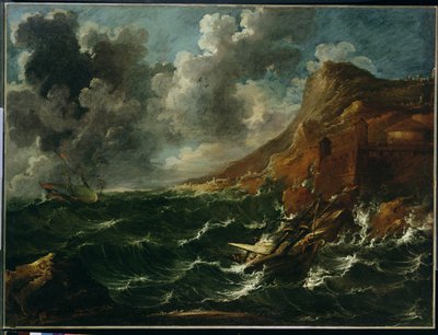 Ships in a Gale, ca 1705-08 (olja på duk) av Marco Ricci