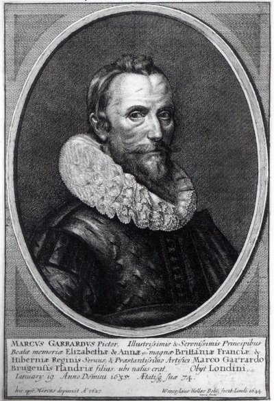 Självporträtt, graverat av Wenceslaus Hollar, 1644 av Marcus Garret Gheeraerts the Younger