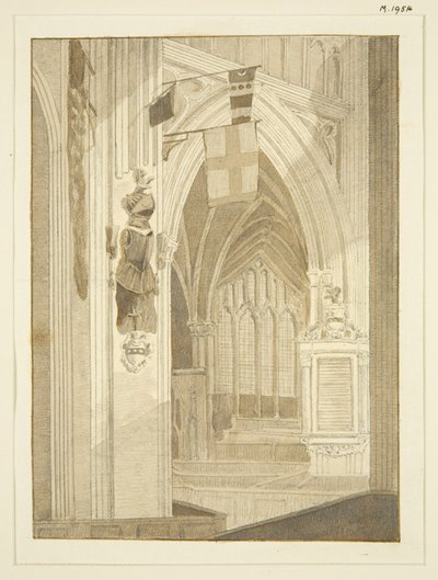 Penns monument, banderoller, etc., i St Mary Redcliffe (penna och akvarell på papper) av Marcus H. Homes