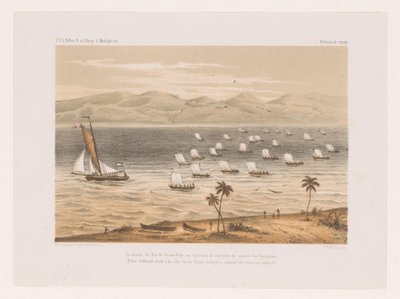 Kungen av Nossi-Faly lämnade sin fars begravning Le départ du Roi de Nossi-Faly au tombeau de son père en société des Voyageurs (...) (titel på objektet) François P.L.s resa Pollen till Madagaskar (serietitel) F.P.L. Pollen R. s av Marcus Jacob Goedkind