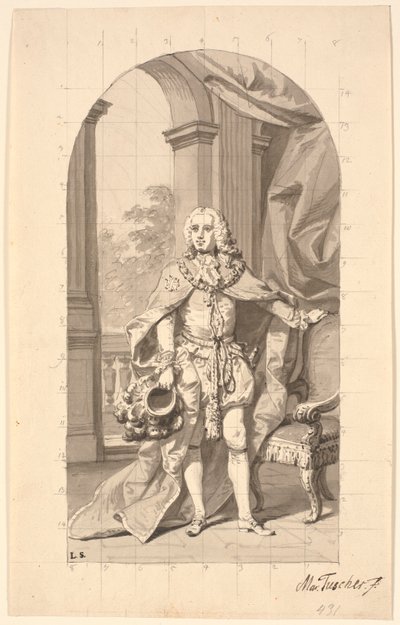 Amtman "Gehejmeråd i Tønder" Frederik Wilhelm Holstein som dannebrogsriddare i ordning av Marcus Tuscher