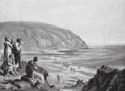 Ankomst av grundarna av Fenicien (litografi) av Margaret (after) Dovaston