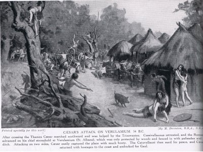 Caesars attack mot Verulamium, illustration från "Hutchinson