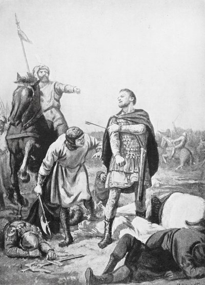 Alp Arslanis tillfångatagande av kejsaren Romanus Diogenes år 1071 (litografi) av Margaret (after) Dovaston