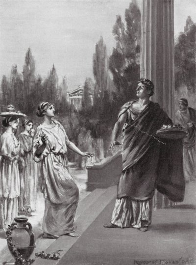 Hipparchus förolämpar Harmodius syster (litografi) av Margaret (after) Dovaston
