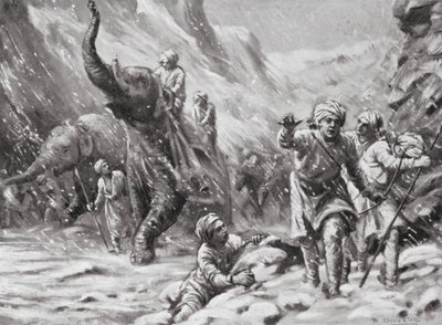 Mahmud av Ghaznis första framgång, 1000 e.Kr (litografi) av Margaret (after) Dovaston