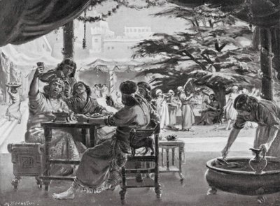 Glädje i Babylon över Esarhaddons återuppbyggnad av staden (litografi) av Margaret (after) Dovaston